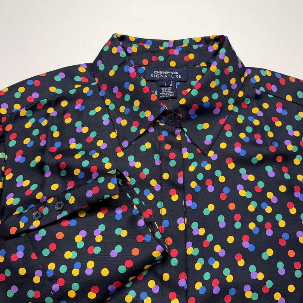 Silk Confetti Polka Dot Blouse Oversized Colorful Button Up Shirt M/L